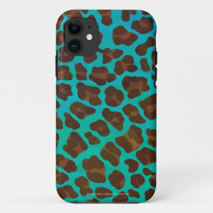 Leopard Brown and Teal Print iPhone 11 Case