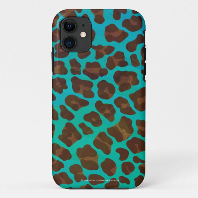Leopard Brown and Teal Print Case-Mate iPhone Case (Back)