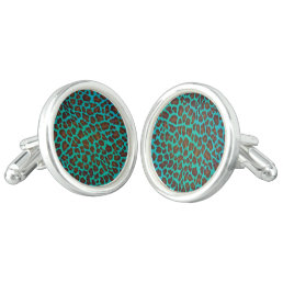 Leopard Brown and Teal Print Cufflinks