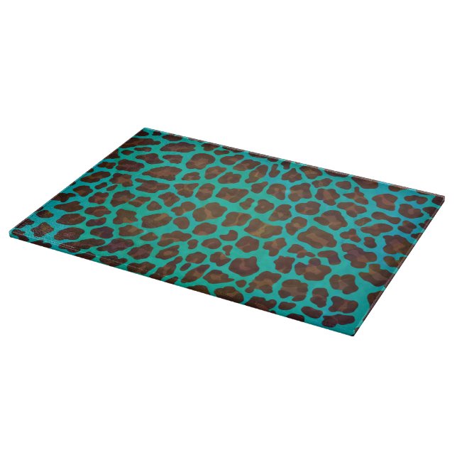 Leopard Brown and Teal Print Cutting Board (Corner)