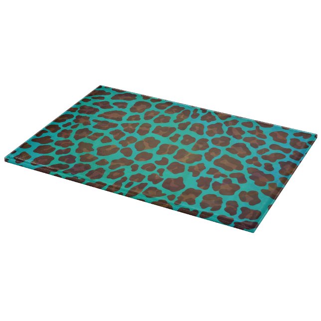 Leopard Brown and Teal Print Cutting Board (Corner)