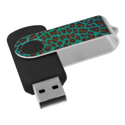 Leopard Brown and Teal Print Flash Drive