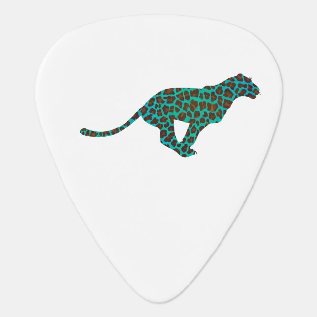 Leopard Brown and Teal Print Guitar Pick (Front)