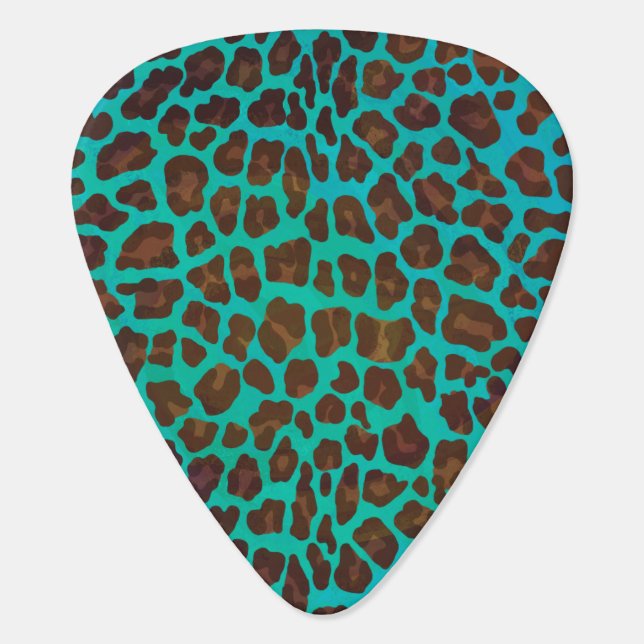 Leopard Brown and Teal Print Guitar Pick (Back)