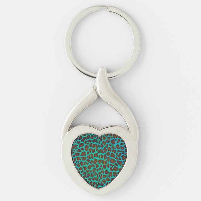 Leopard Brown and Teal Print Keychain (Front)
