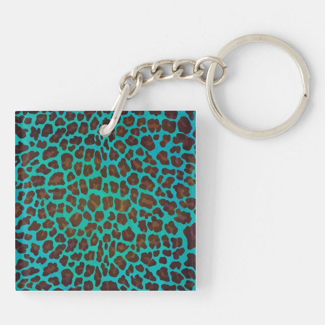 Leopard Brown and Teal Print Keychain (Back)