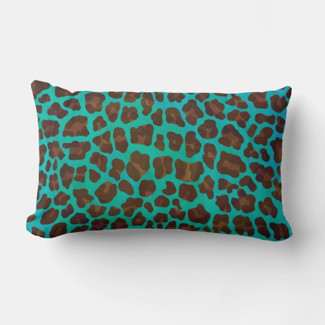 Leopard Brown and Teal Print Lumbar Pillow (Front)