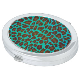 Leopard Brown and Teal Print Mirror For Makeup