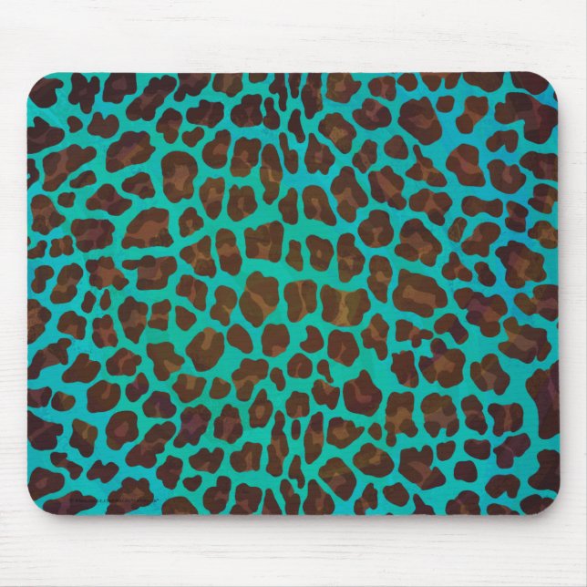 Leopard Brown and Teal Print Mouse Pad (Front)