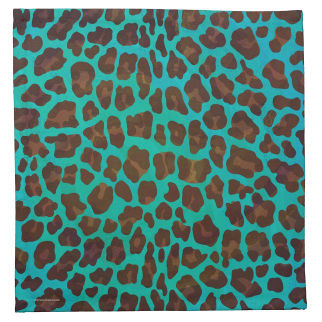 Leopard Brown and Teal Print Napkin (Front)