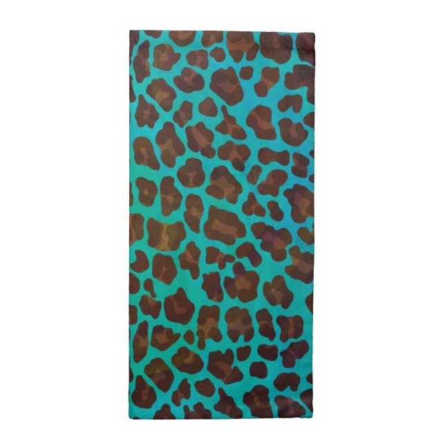 Leopard Brown and Teal Print Napkin (Half Fold)