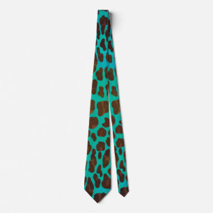 Leopard Brown and Teal Print Neck Tie