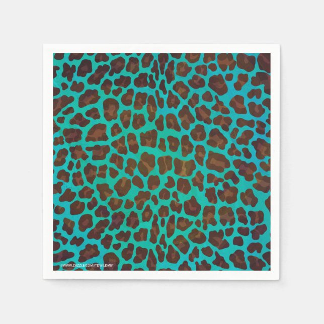Leopard Brown and Teal Print Paper Napkins (Front)