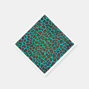 Leopard Brown and Teal Print Paper Napkins