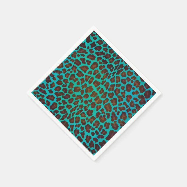 Leopard Brown and Teal Print Paper Napkins (Corner)