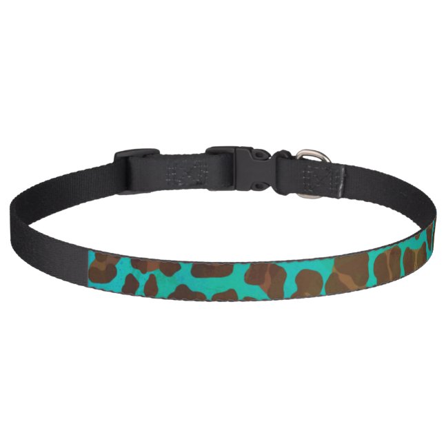 Leopard Brown and Teal Print Pet Collar (Front)