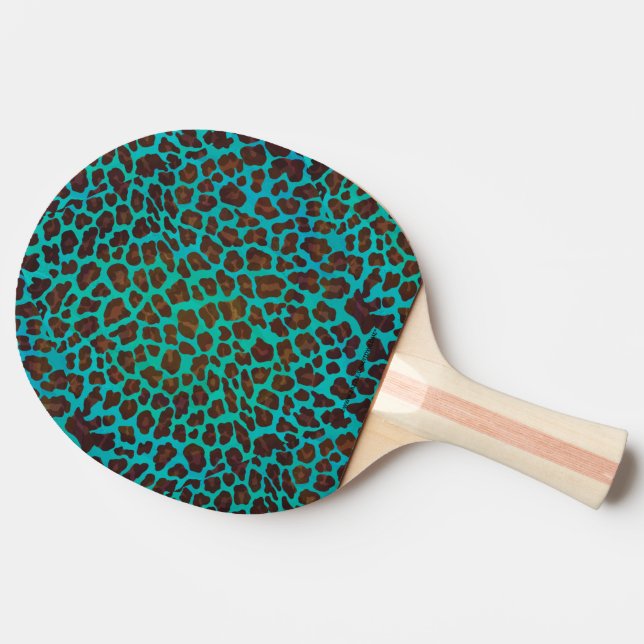 Leopard Brown and Teal Print Ping-Pong Paddle (Side)