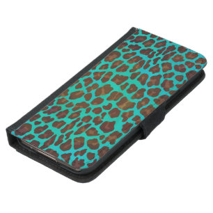 Leopard Brown and Teal Print Wallet Phone Case For Samsung Galaxy S5