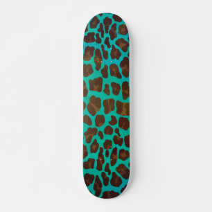 Leopard Brown and Teal Print Skateboard