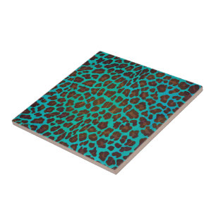 Leopard Brown and Teal Print Tile