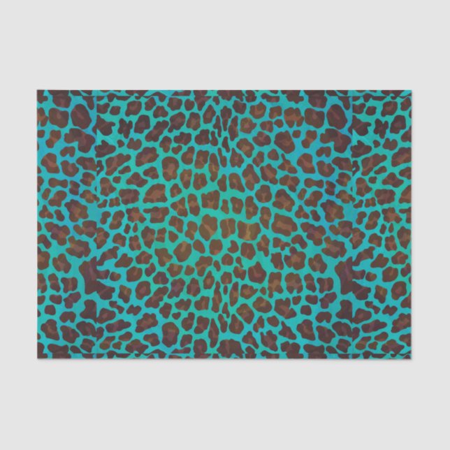 Leopard Brown and Teal Print Tissue Paper (Front)