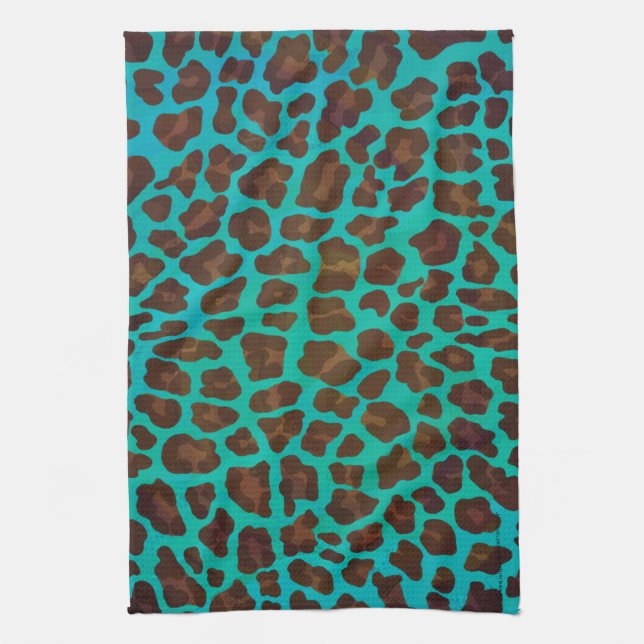 Leopard Brown and Teal Print Towel (Vertical)