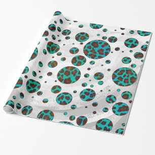 Leopard Brown and Teal Print Wrapping Paper