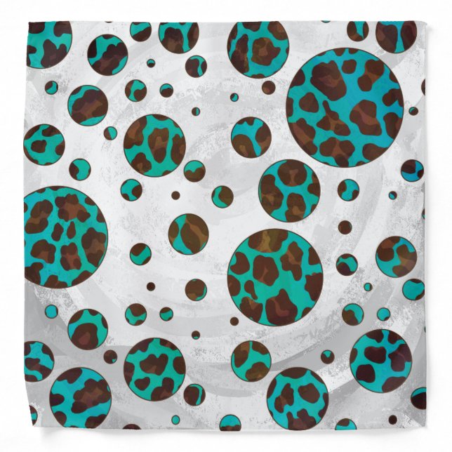 Leopard Brown and Teal PrintPolka Dots Bandana (Front)