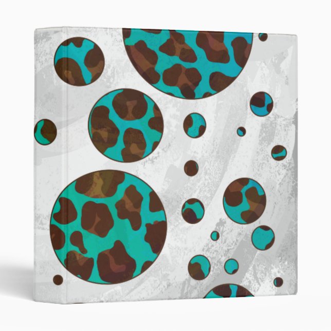Leopard Brown and Teal PrintPolka Dots Binder (Front/Spine)