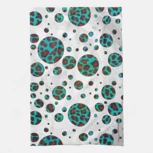 Leopard Brown and Teal PrintPolka Dots Kitchen Towel