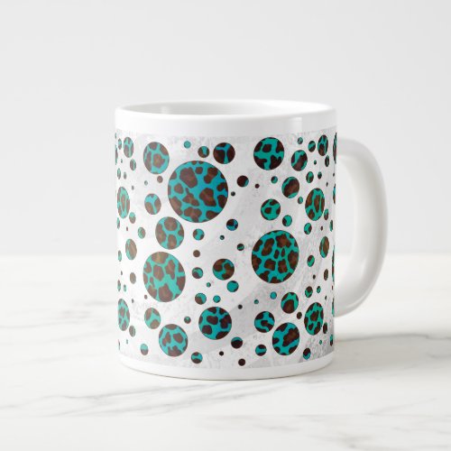 Leopard Brown and Teal PrintPolka Dots Large Coffee Mug