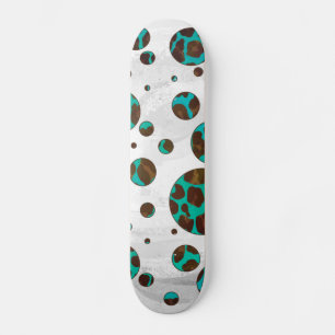 Leopard Brown and Teal PrintPolka Dots Skateboard Deck