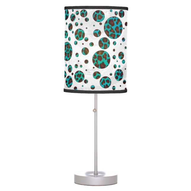 Leopard Brown and Teal PrintPolka Dots Table Lamp (Front)