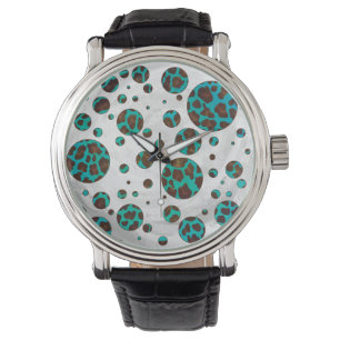 Leopard Brown and Teal PrintPolka Dots Watch