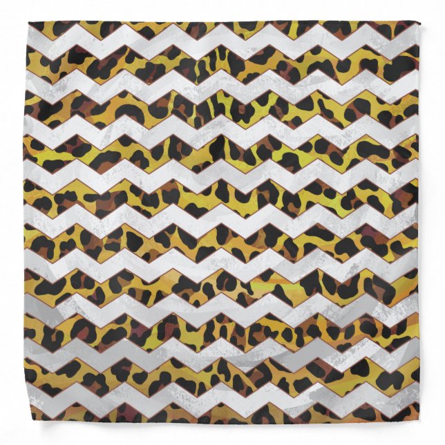 Leopard Brown and Yellow Cevron Print Bandana (Front)