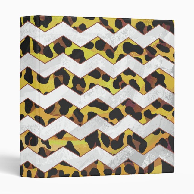 Leopard Brown and Yellow Cevron Print Binder (Front/Spine)