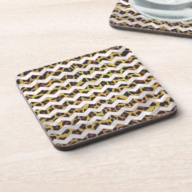 Leopard Brown and Yellow Cevron Print Drink Coaster (Left Side)
