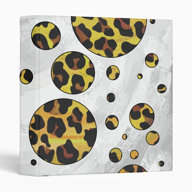 Leopard Brown and Yellow Polka Dot 3 Ring Binder (Front/Spine)