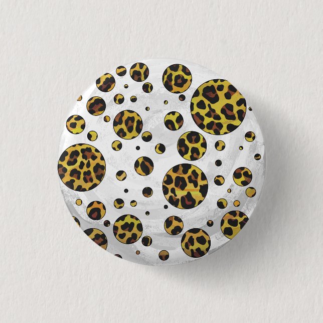 Leopard Brown and Yellow Polka Dot Button (Front)