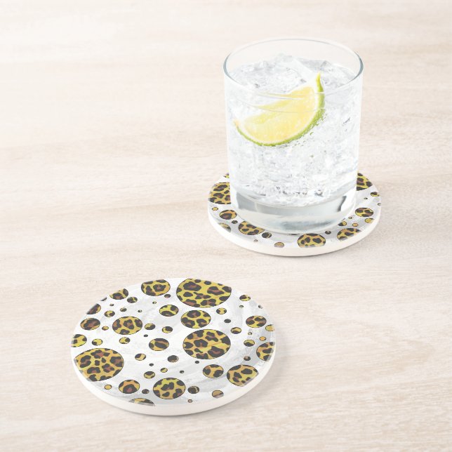 Leopard Brown and Yellow Polka Dot Coaster (Side)