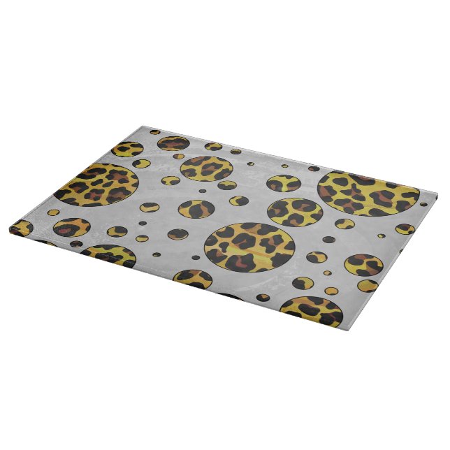 Leopard Brown and Yellow Polka Dot Cutting Board (Corner)