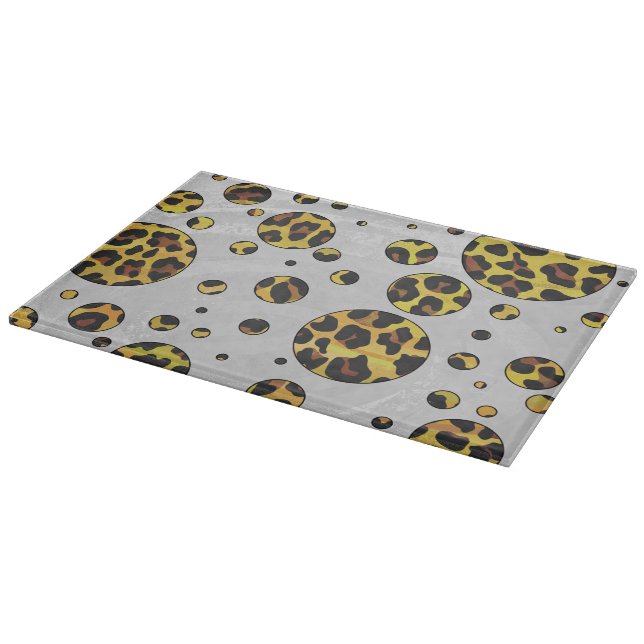 Leopard Brown and Yellow Polka Dot Cutting Board (Corner)
