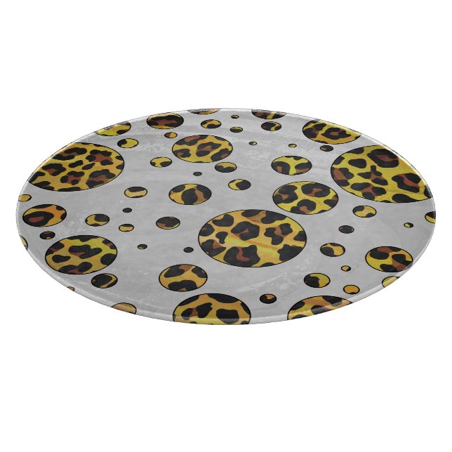 Leopard Brown and Yellow Polka Dot Cutting Board (Corner)