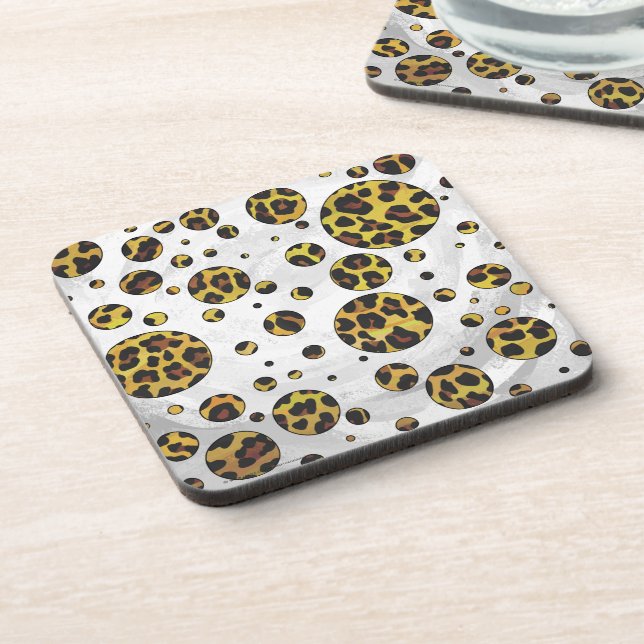 Leopard Brown and Yellow Polka Dot Drink Coaster (Left Side)