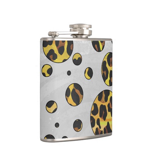 Leopard Brown and Yellow Polka Dot Hip Flask