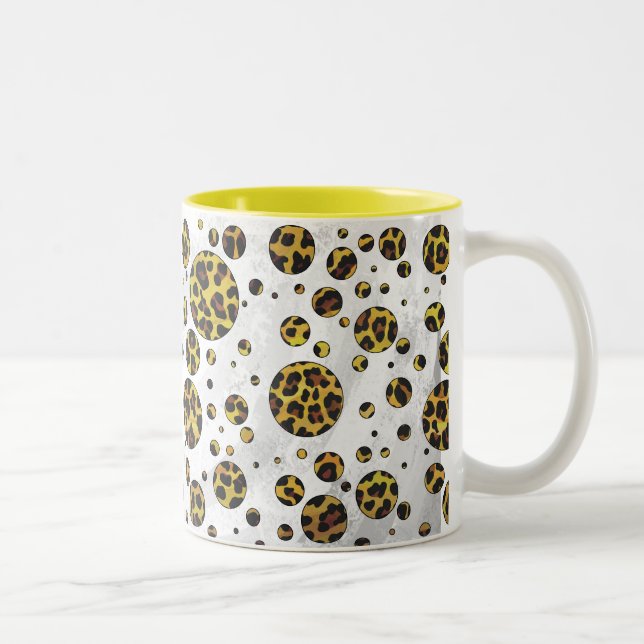 Leopard Brown and Yellow Polka Dot Two-Tone Coffee Mug (Right)