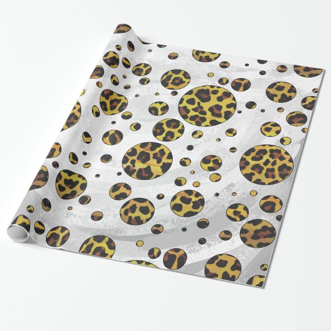 Leopard Brown and Yellow Polka Dot Wrapping Paper (Unrolled)