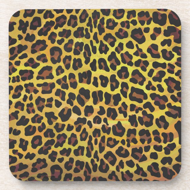 Leopard Brown and Yellow Print Beverage Coaster (Front)