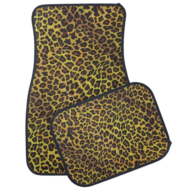 Leopard Brown and Yellow Print Car Floor Mat (Set)