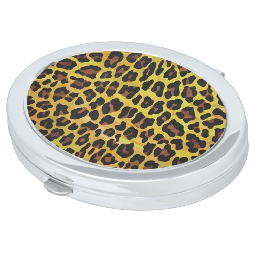 Leopard Brown and Yellow Print Compact Mirror